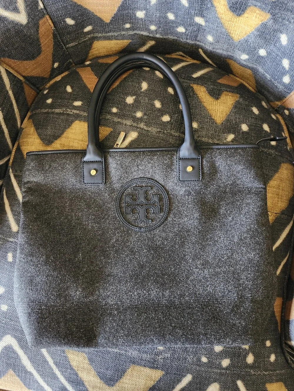 Sale🫠 Tory Burch Gray Wool-Blend Tote Bag – Elegant Spacious Carryall Like New
